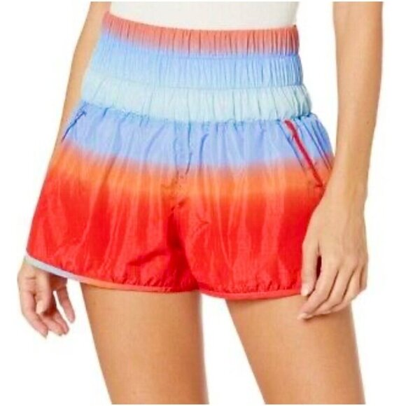 Free People Movement The Way Home Shorts Red Blue Ombre Smocked Brief Size XS - Picture 1 of 16